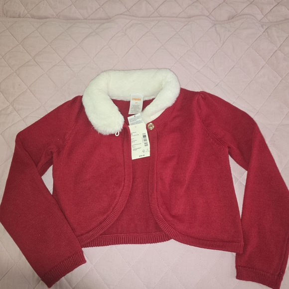Gymboree Other - Gymboree - Red Cardigan with White Faux Fur Collar